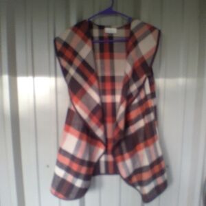 Women's Plaid Sleeveless Open Sweater Vest Size Small Bohemian Boho Cardigan